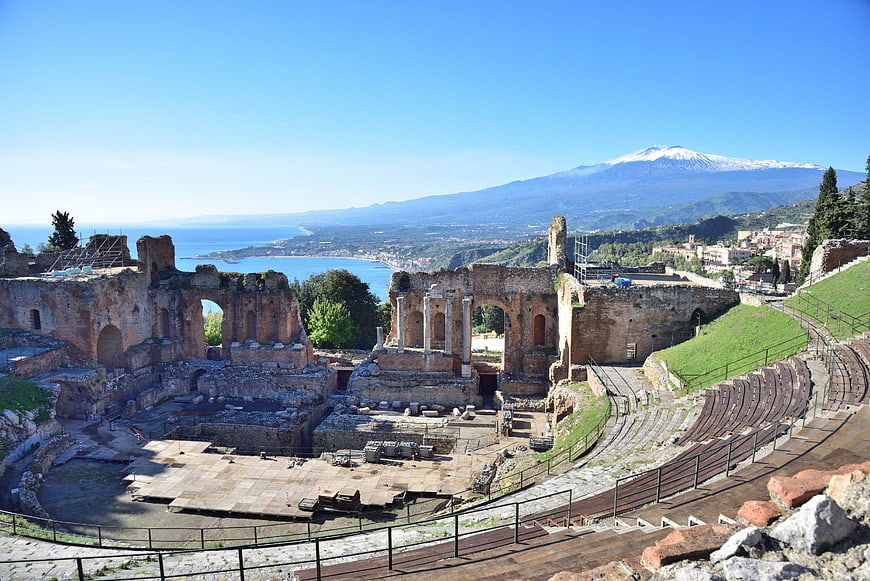Greek Theatre Taormina Sicily with Mount Etna and Ionian Sea View