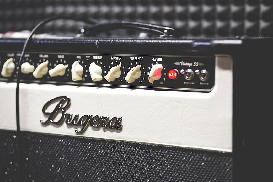 Close-up of Vintage Bugera Guitar Amplifier Control Panel