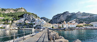 Amalfi Coast Harbor View With Pier And Coastal Town