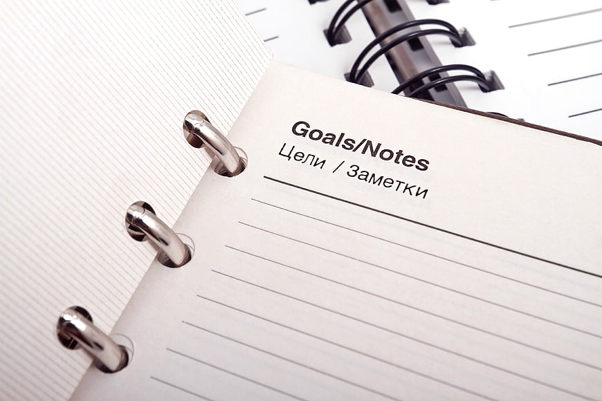 Close-up of Open Planner Notebook With Goals and Notes Section
