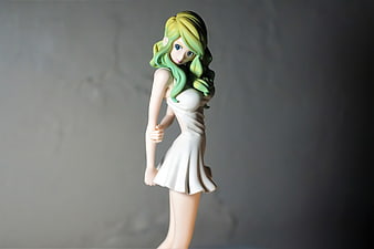 Anime Figurine of Woman in White Dress with Green Hair