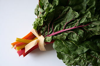Fresh Rainbow Swiss Chard with Ribbon on White Background