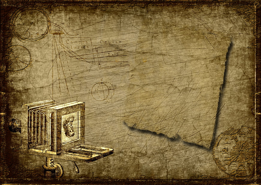 Vintage Camera Illustration on Grunge Paper Background