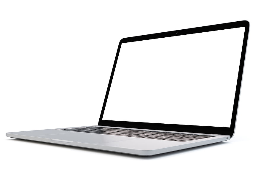 Silver Laptop Computer with Blank White Screen Isolated