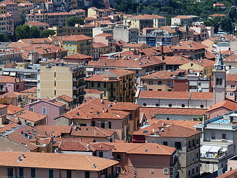 Aerial View of Mediterranean Village with Terracotta Roofs