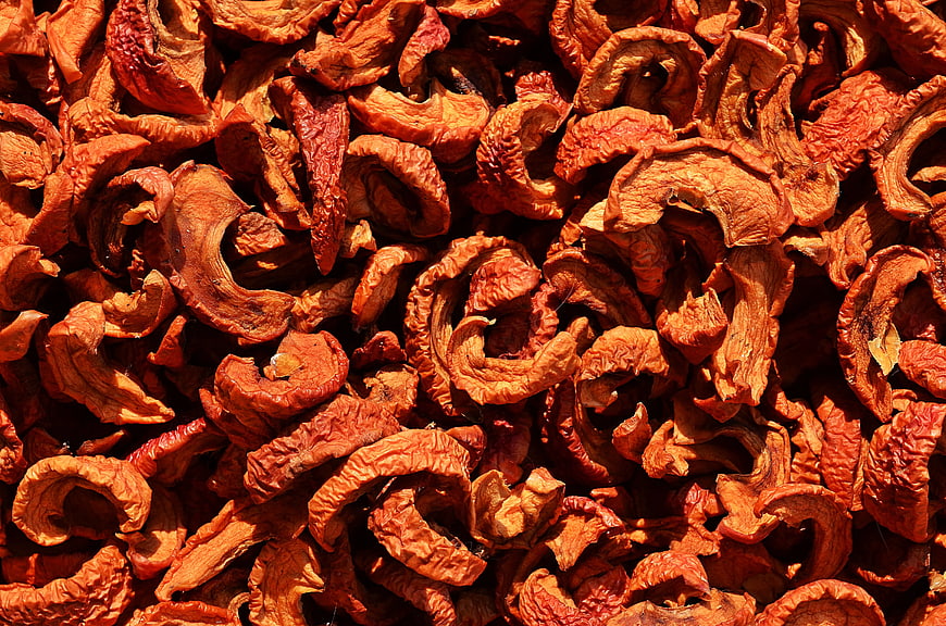 Close-up texture of dried red chili peppers