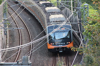 Seoul Metro Train 3038 Navigating Curved Urban Railway Tracks
