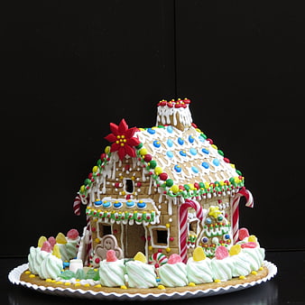 Colorful Gingerbread House Christmas Decoration With Candy And Icing