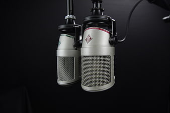 Professional Studio Microphones on Black Background