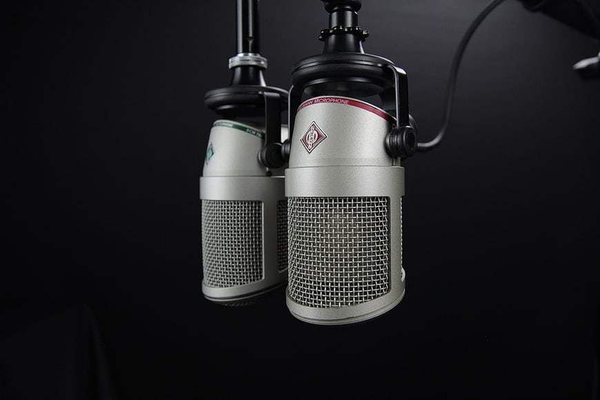 Professional Studio Microphones on Black Background