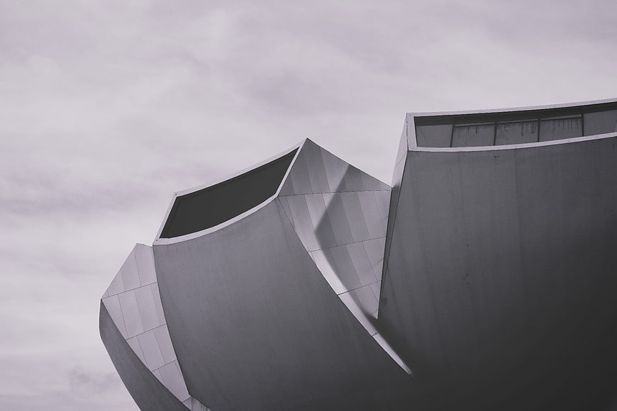 Abstract Modern Architecture with Curved Metal Surfaces