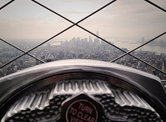 New York City Skyline View Through Observation Deck Binoculars