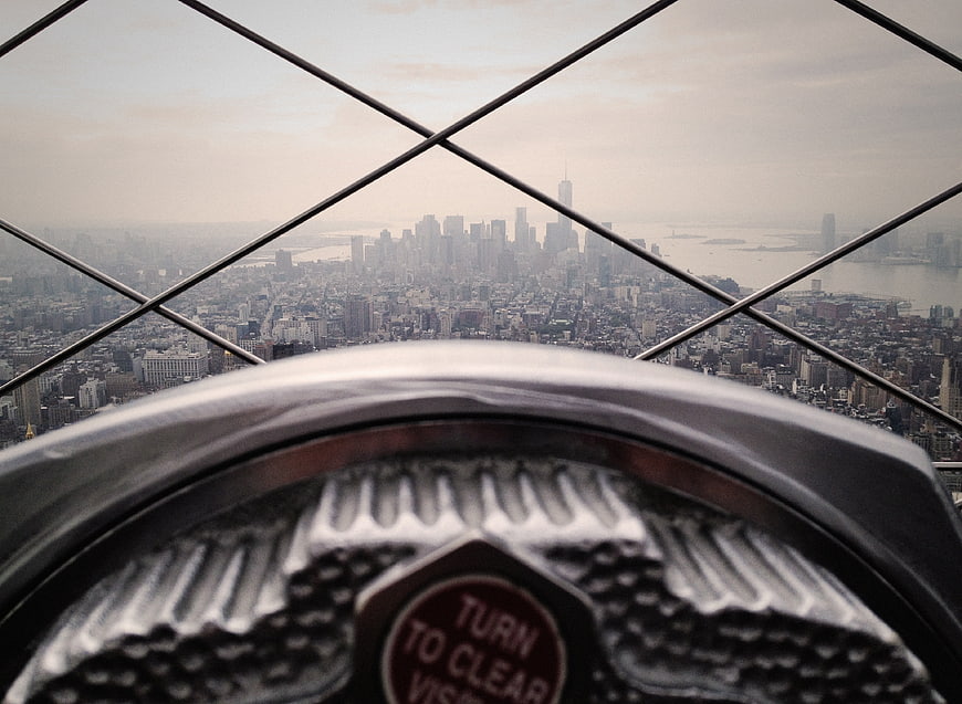 New York City Skyline View Through Observation Deck Binoculars