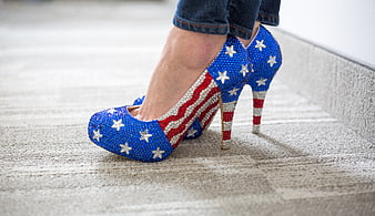 Patriotic Rhinestone High Heels on Carpet