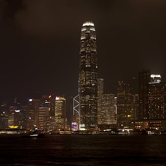 Hong Kong skyline at night featuring the International Commerce Centre