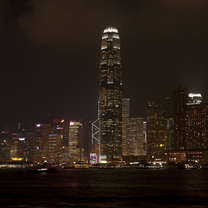 Hong Kong skyline at night featuring the International Commerce Centre