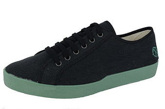 Black Canvas Sneaker with Green Sole on White Background