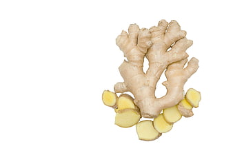 Fresh Ginger Root With Slices Isolated On White Background