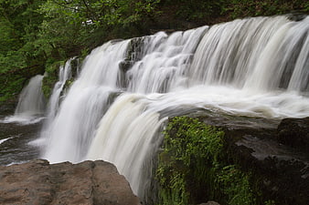 Serene Forest Waterfall with Smooth Flowing Water