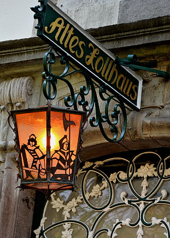 Vintage Altes Zollhaus Lantern with Medieval Figures