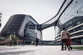 Modern Futuristic Architecture with Curved Glass Facade