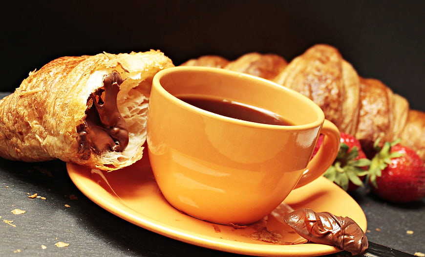 Chocolate Croissant and Coffee with Strawberries