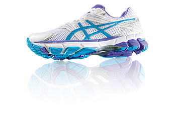 White and Blue Running Shoe with Reflection on White Background