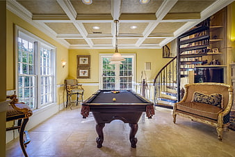Luxury Billiards Room With Cozy Seating And Elegant Interior Design