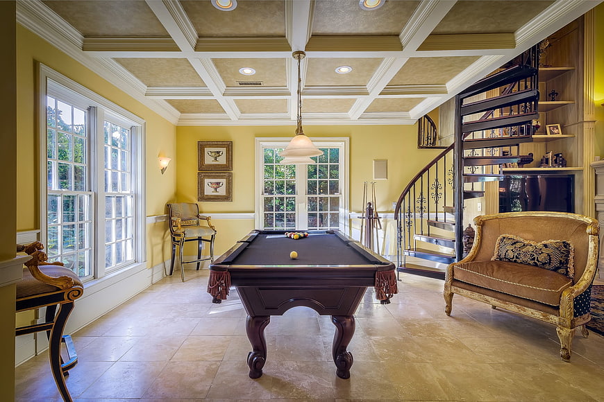 Luxury Billiards Room With Cozy Seating And Elegant Interior Design