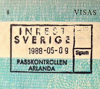 Vintage Swedish Passport Entry Stamp Arlanda 1988