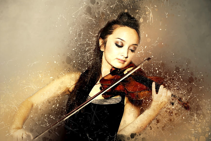 Artistic Portrait of Female Violinist with Grunge Texture