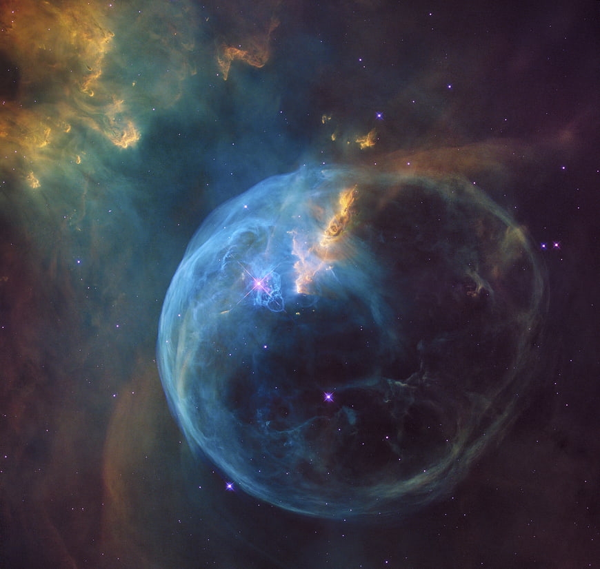 Blue and Orange Nebula Bubble in Deep Space