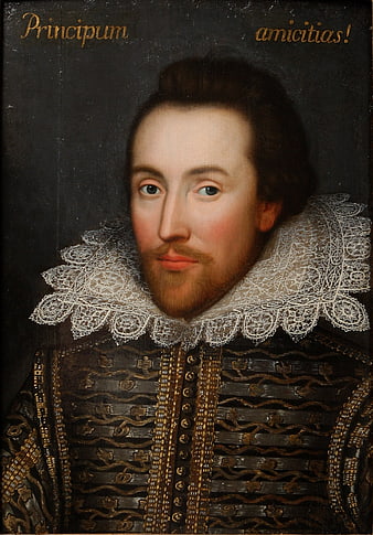 Portrait of William Shakespeare with Lace Collar and Latin Text