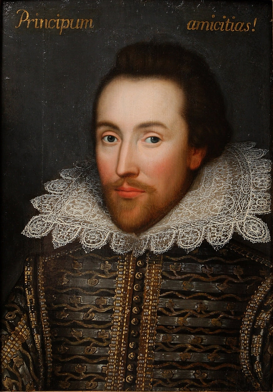 Portrait of William Shakespeare with Lace Collar and Latin Text