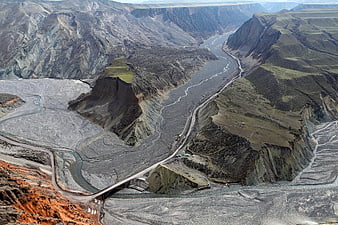 Aerial view of Hongshan Grand Canyon in Xinjiang