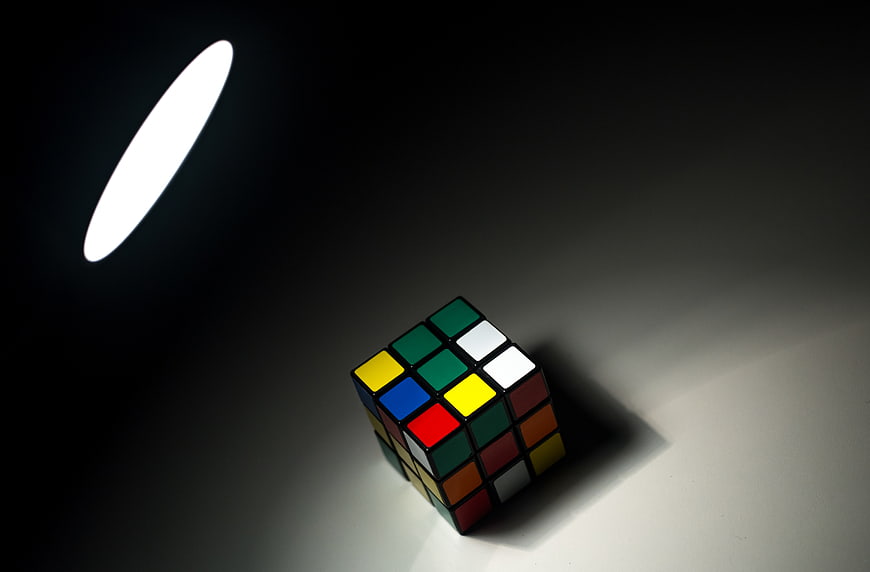 Rubik's Cube on Dark Background with Spotlight