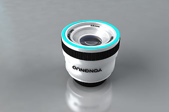 3D Render of White Camera Lens with Cyan Ring