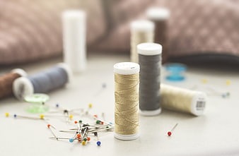 Sewing Supplies Still Life With Thread Spools And Pins