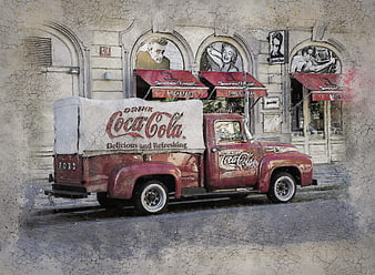 Vintage Coca-Cola Ford Truck Mural in Prague