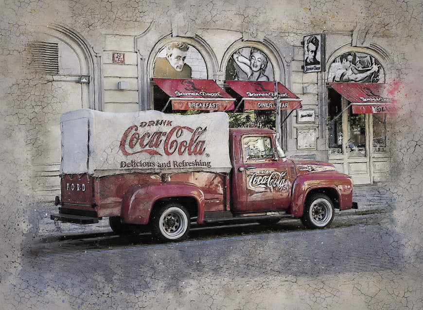 Vintage Coca-Cola Ford Truck Mural in Prague
