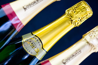 Close-up of Champagne Bottles with Gold Foil