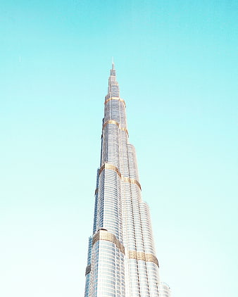 Burj Khalifa skyscraper against clear blue sky