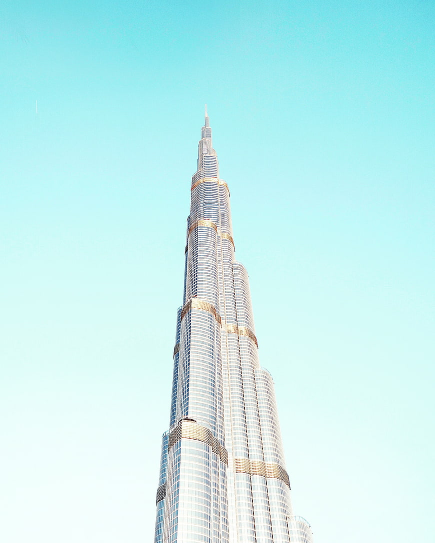 Burj Khalifa skyscraper against clear blue sky