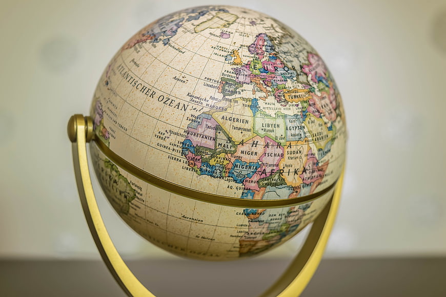 Vintage World Globe Map Showing Africa and Europe