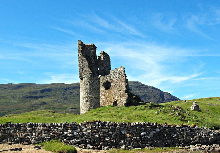 Ardvreck Castle Ruins In Scottish Highlands Landscape