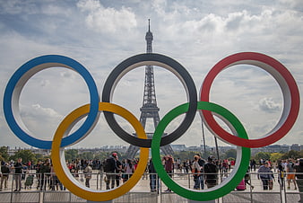 Olympic Rings with Eiffel Tower in Paris