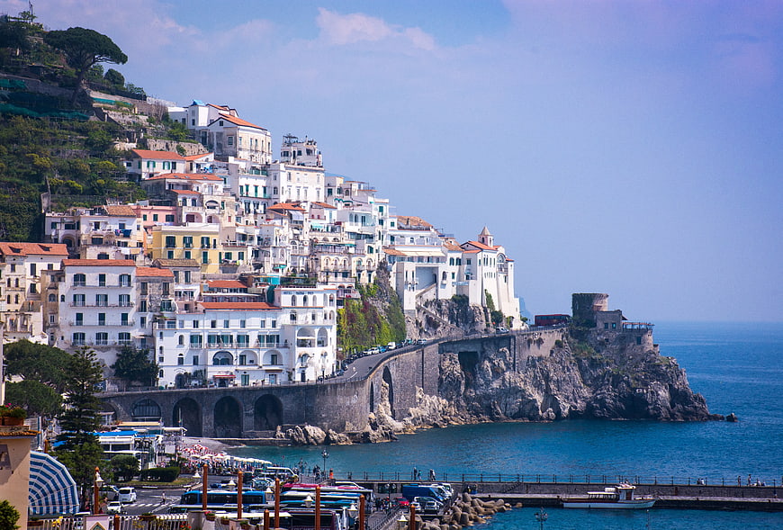 Amalfi Coast Italy Cliffside Town and Harbor