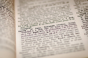 Close-up of dictionary page with word focus in sharp detail