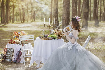 Elegant Asian Bride in Forest Wedding Setting