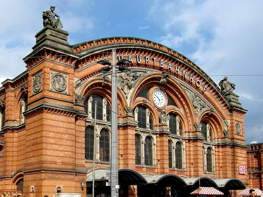 Frankfurt Hauptbahnhof historic red brick train station facade